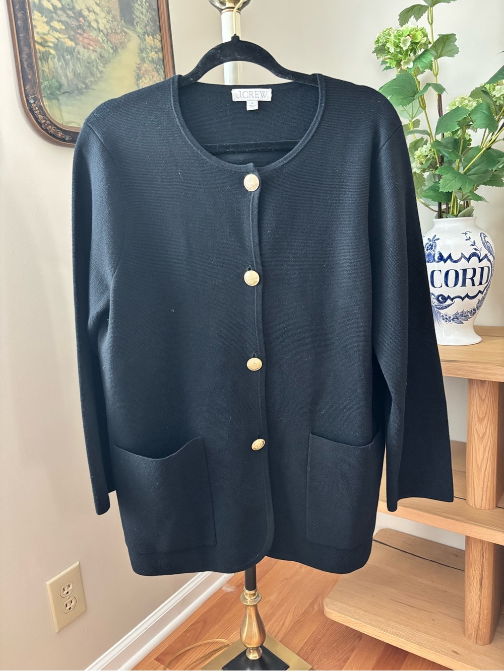 J. Crew Long Giselle Sweater Blazer Cotton Wool Blend in Black Size Med